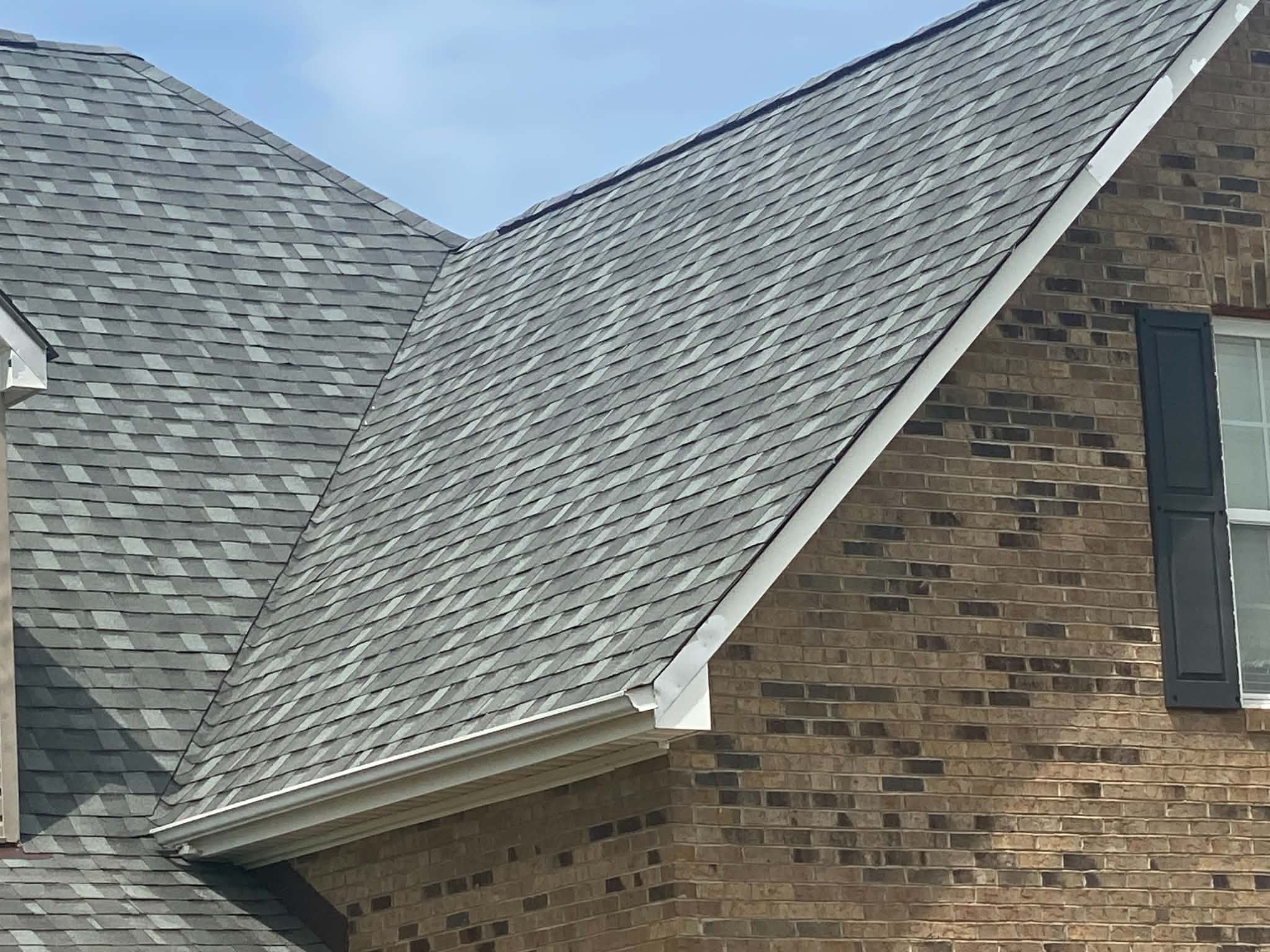 Close view of a completed architectural shingle roof